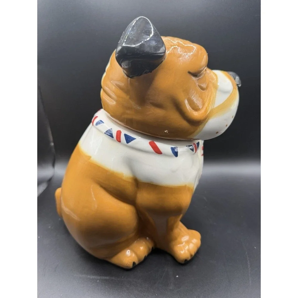English Bulldog With Union Jack Tie Dog Cookie Jar UK Ceramic 9.25